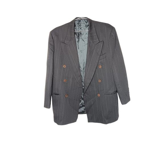 Valentino Uomo Men's Gray Stripe Double-Breasted Wool Suit Jacket Blazer Sz 38 - Picture 2 of 16